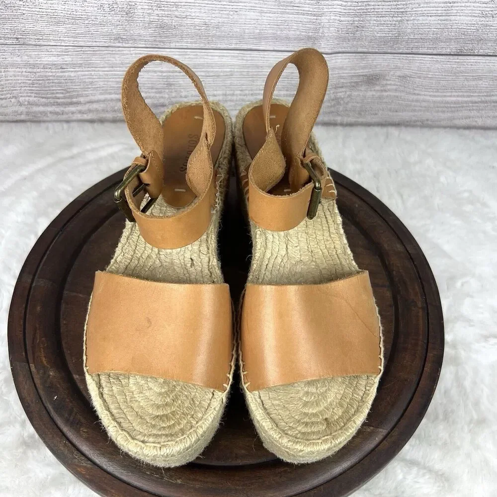 SOLUDOS Minorca High Platform Leather Espadrille Wedge Sandals Shoes Size 10